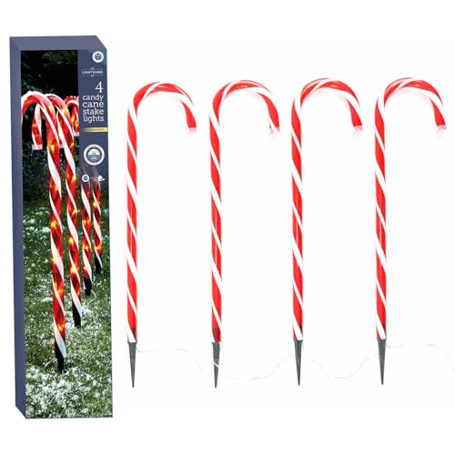 Daniel James Candy Cane Christmas Lights - Warm White LED Outdoor Pathway Stake Lights for Garden & Driveway - Battery Operated Christmas Decoration with Timer – Set of 4: 62cm, Red & White