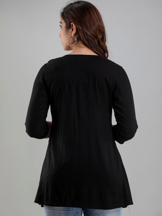 Image of Avayayat Women's Rayon Classic Heavy Embroidery Top with Beautifull Tassels at Front and on Both Sleeves Regular Fit Office Wear Festival Tunic Jeans Summer