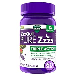 ZzzQuil PURE Zzzs Triple Action, 6mg Melatonin Gummies, 3X Melatonin Sleep Aid with Ashwagandha, Calm Mood & Antioxidant…