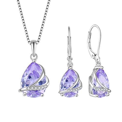 Teardrop Jewelry Set for Women 925 Sterling Silver Alexandrite Necklace and Earrings Set June Birthstone Jewelry Gifts for Her