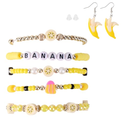 Boucles d'oreilles banane réalistes et bracelets de perles au design amusant
