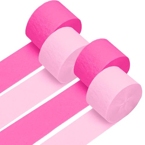Image of 4 Crepe Paper Streamers Rolls, 328ft Pack of Hot Pink and Pink Crepe Paper for Birthday Bachelorette Engagement Wedding Bridal Shower Party Supplies (1.8 inch x 82 ft /Roll)