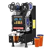 VINGLI Cup Sealing Machine, Full Automatic Electric Boba Cup Sealing Machine 500-650 Cups/H, Cup Sealer Machine with LCD Digital Controls, 88/89/90/95 mm Cup for Bubble Milk Tea Coffee, Black