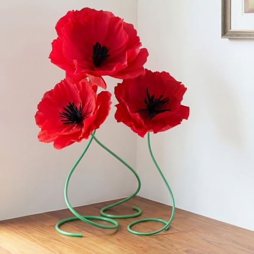Maysing 3 Pcs 5ft Large Paper Red Poppy Flowers Halloween Giant Artificial Poppies Standing Huge Handcrafted Poppy Flowers Wicked Party Decoration for Garden Hotel Office Wicked Birthday Party Wedding
