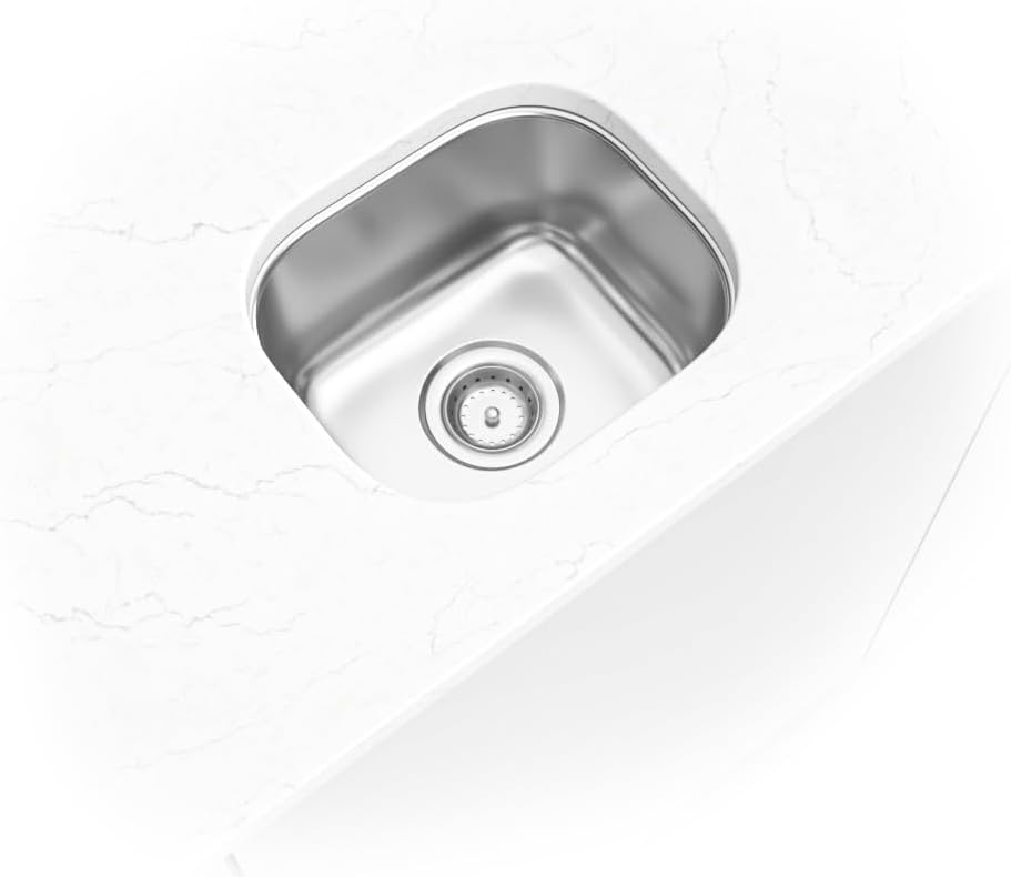 MSI 14 Inch Undermount Single Bowl 18 Gauge Stainless Steel Kitchen Bar Sink and Strainer