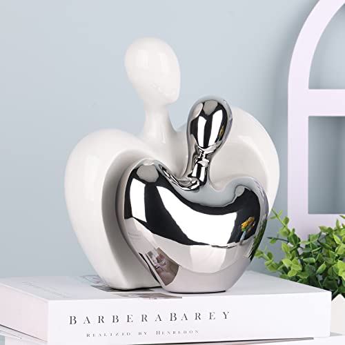 Dovdov Silver And White Ceramic Couple Statue, Modern Home Decor Love Statue, Romantic Abstract Couple Art Sculpture, Living Room Office Bookshelf Bedroom Decorations #TOP3