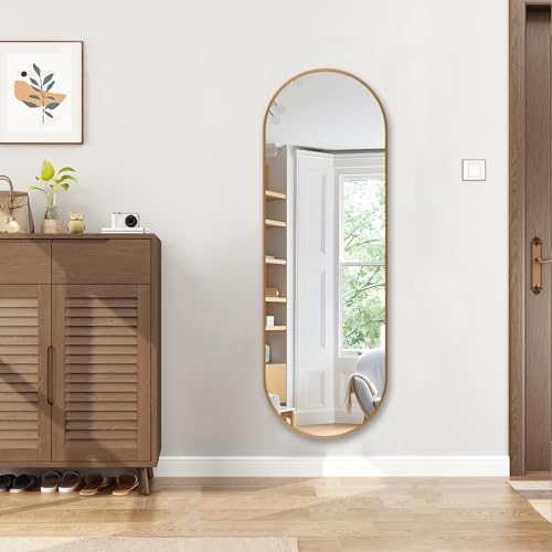 TheiaMo Oval Full Length Mirror 4816 Wall-Mounted Mirror with Metal Frame Ultra-Clear Explosion-Proof Dressing Mirror Simple and Classic Deco for Cloakroom/Bedroom/Living Room Gold