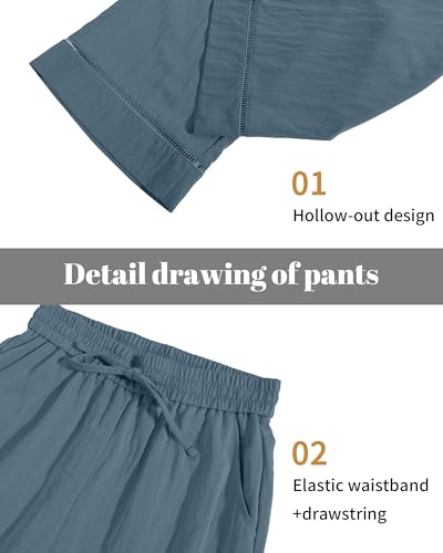 Image of KICZOY Women Flowy Pants Drawstring Waist Wide Leg Palazzo Beach Pants Loose Fit with Pockets
