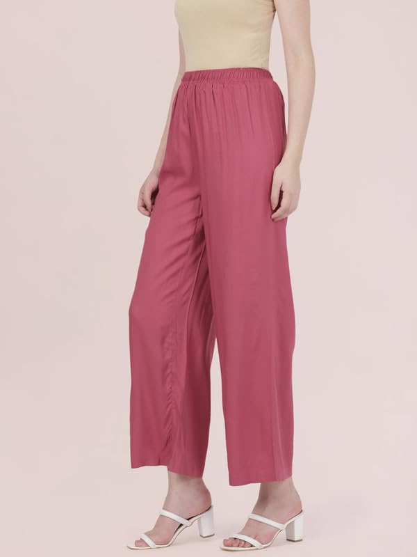 Image of GO COLORS Soft Viscose Basic Palazzo Full Length for Women| Breathable, Mid Rise, Relaxed Fit