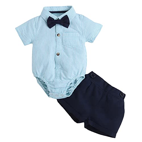 Image of Hopscotch Boys Green Stripe Onesie and Shorts Set