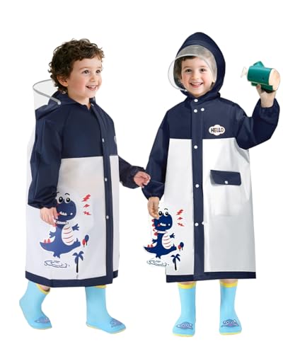 Image of ANYCHO Raincoat for Kids 3-7 Years with Wide Brim & Backpack Space, Knee-Length EVA Kids Raincoat for Boys with Safe Reflective Strips
