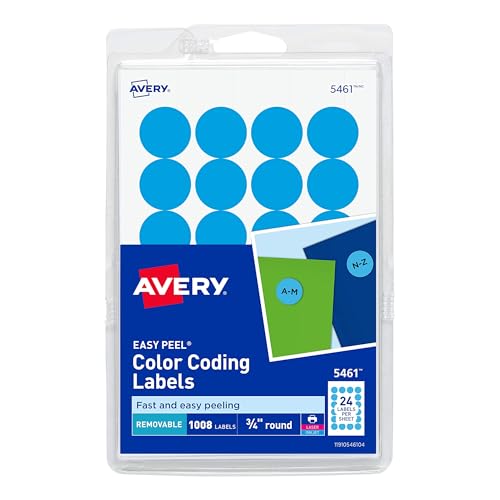 Avery Print/Write Self-Adhesive Removable Labels, 0.75 Inch Diameter, Light Blue, 1,008 per Pack (5461)