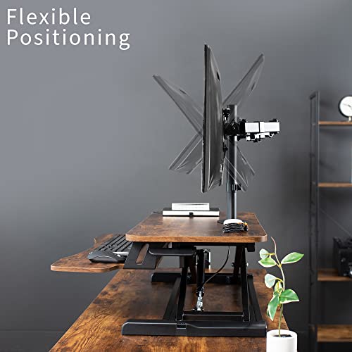 Image of VIVO Height Adjustable 32 inch Standing Desk Converter with Dual 13 to 30 inch Monitor Stand, Sit Stand Monitor Mount and Desk Riser, Vintage Brown Top, Black Frame, DESK-V000KN-M2