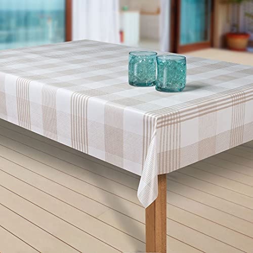 laro Wachstuch-Tischdecke Abwaschbar Garten-Tischdecke Wachstischdecke PVC Plastik-Tischdecken Eckig Meterware Wasserabweisend Abwischbar, Muster:Streifen Weiss-braun, Größe:130x200 cm