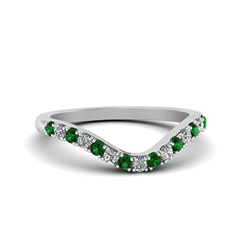 Gold & Diamonds Jewellery Emerald & White CZ Diamond 18k White Gold Over .925 Sterling Silver Curved Engagement Wedding Band Ring for Womens