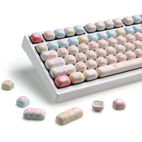 YUNZII Lindas teclas personalizadas de gatito rosa, juego de teclas de perfil PBT MOG de 141 teclas para teclados mecánicos de juegos (gatito rosa)