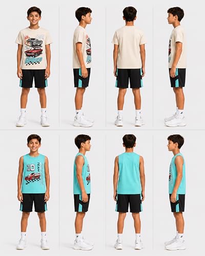 Image of Pro Athlete Boys Active Shorts Set - 3 Piece Athletic Dry Fit Graphic Tees Tank Tops and Basketball Shorts for Boys