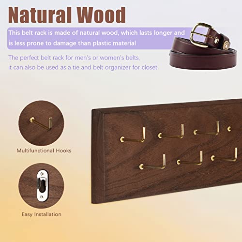 Creproly Belt Hanger Wall Mount Belt Organizer For Closet, Holds Over 28 Belts Wooden Wall Mounted Belt Rack Storage Tie And Scarf Hanger For Closet, Wall, Door (Brown) #TOP1