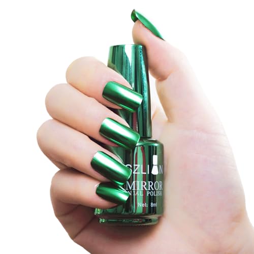 Green Nail Polish Chrome Metallic Nail Varnish, Mirror Quick Dry Metal Effect No UV Needed Christmas Nail Art Polish Chrome Nail Polish - Image 4