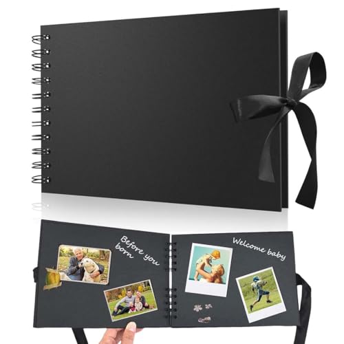MKEAWWU Album Fotografico, 1 Pezzo, Formato 21,5 X 15 Cm, Spirale, 80 Pagine Nere, Per Scrapbooking Fai Da Te, Con Accessori Per Anniversario Matrimonio