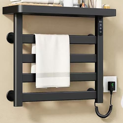 YXZQLOZ Toallero eléctrico montado en la pared con termostato integrado y estante superior que aporta comodidad al baño. (Negro mate justo fuera de los límites)
