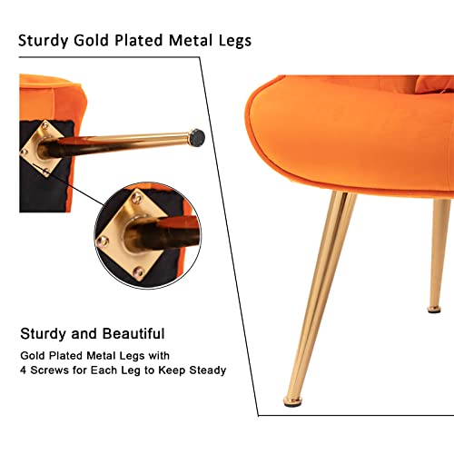 Artechworks Velvet Buttoned Accent Arm Chair With Golden Legs & Pillow, High Back Living Room Bedroom Chairs, Modern Leisure Chair For Living/Dining/Lounge Room,Office,Orange Color #TOP5