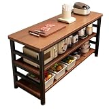 Toriba キッチンカウンターテーブル 3段ラック 作業台 調理台 収納ラック 木製天板 太いスチールフレーム 高さ調節可能 組立式 オープン収納 耐荷重 防汚 防錆 省スペース アイランドキッチン ダイニングテーブル兼用 (120...