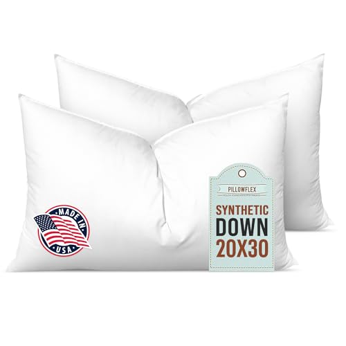 Image of Pillowflex Synthetic Down Pillow Insert 20x30 in - Karate Chop Pillow | Set of 2 - Large Rectangle Sham Forms, Plush Polyester Cotton Blend, Cloud-Like Comfort, Clump-Resistant Fill, Smooth Finish