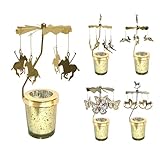 Portavelas Giratorio - Candelabro Luis Decimotercero, Carrusel Giratorio para Velas De Té, Base Giratoria De Acero Inoxidable para Velas De Té, Centro De Mesa con Forma De Caballo De Dorada,