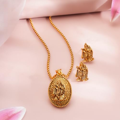 Image of Rubans Temple Necklace Set Traditional Stylish Jewellery Gift for Women & Girls