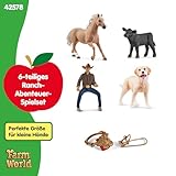 SCHLEICH Farm World | Westernreiten 42578 | Bauernhof Set mit Cowboy, Pferd, Kuh und Hund sowie Zaumzeug & Sattel | Western Rodeo Zubehör | Bauernhof Spielzeug ab 3 Jahre Set aus 6 Teilen
