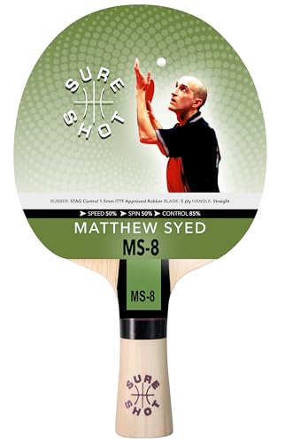 Sure Shot Matthew Syed MS-8 Ping Pong & Table Tennis Bat – ITTF Approved STAG Control Rubber, High Precision Paddle for All-Round Play