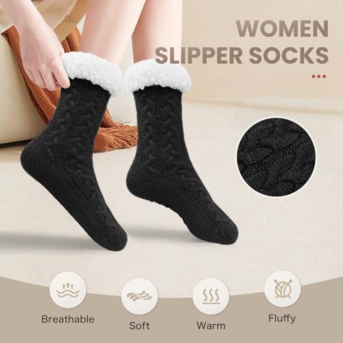 Women's Fuzzy Warm Slipper Socks with Grips Cozy Fluffy House Socks Indoor Winter Non Slip4