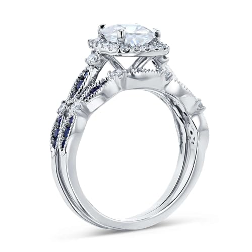 Kobelli Round Moissanite and Blue Sapphire Bridal Set (GH/VS)4