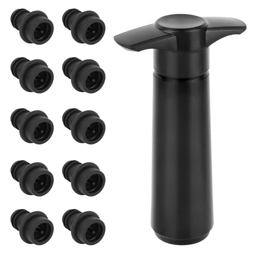 KILDOWS Pompe à vide pour vin avec 10 bouchons de vin, bouchon à vin, pompe à vide, pompe à vin, bouchon réutilisable, noir