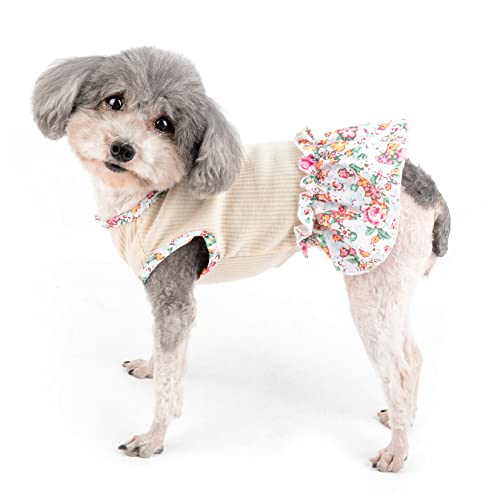 Zunea Dog Dresses for Small Dogs Floral Puppy Princess Dress Summer Female Flowers Pet Clothes Cute Fancy Skirt Soft Doggie Vest Dress Chihuahua Yorkie Apparel Outfits Beige L - Image 2