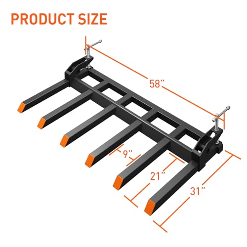Garvee Clamp on Debris Forks Fit 60" Bucket, 4000 LBS Capacity Heavy Duty 56 Fork Tines Clamp-on Pallet Forks Tractor Bucket Forks for Skid Steer Loader Tractor