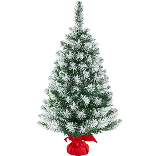 Yaheetech Mini Albero di Natale 90 cm Piccolo da Tavolo con Base Innevato in Miniatura Artificiale Realistico Portatile Decorazioni per Tavolo Stanza Ufficio