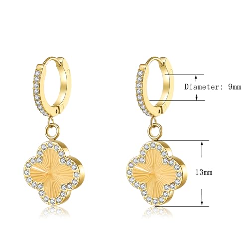Clover Earrings for Women 18K Gold Plated Four Leaf Clover Hoop Earrings Simple Lucky Drop Jewelry Gifts for Women2