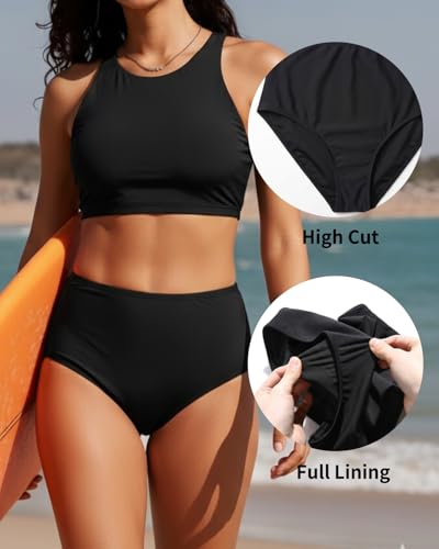 Image of Tempt Me Womens High Cut High Waisted Bikini Bottoms Tummy Control Bathing Suit Bottoms Swim Bottom Swimsuit Bottom
