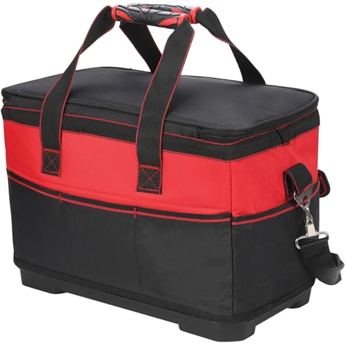 17 Inch Tool Bag with Adjustable Shoulder Strap,Wide Mouth Tool Bags,Heavy Duty Waterproof Tools Bag Organizer,Plastic Hard Bottom Base Tool Tote Bag for Men by Heimerdinger - Used condition - Image 3