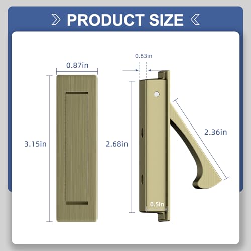 Toyvarnix Pocket Door Hardware and Edge Pull,Stainless Steel Pocket Door Handles Latch,Recessed Finger Flush Pulls,for Closet,Sliding,Barn Door (Antique Brass, 4.72Inch) by Toyvarnix - Image 3