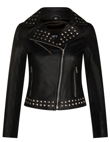Image of Women's Leather Black Studded Biker Goth Jacket