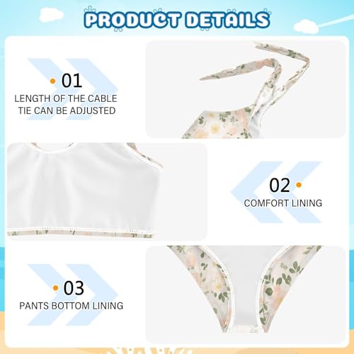 Beautiful Vintage Pattern Bouquets Girl 2 Piece Kids Bikini Set Quick-Dry Bathing Suit Swimwear Cute Shoulder Strap4
