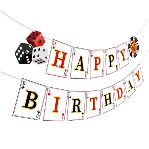 Image of Hooqict Casino Theme Party Decorations Happy Birthday Banner Casino Poker Party Banner Garland for Las Vegas Game Night Birthday Party Decorations Supplies