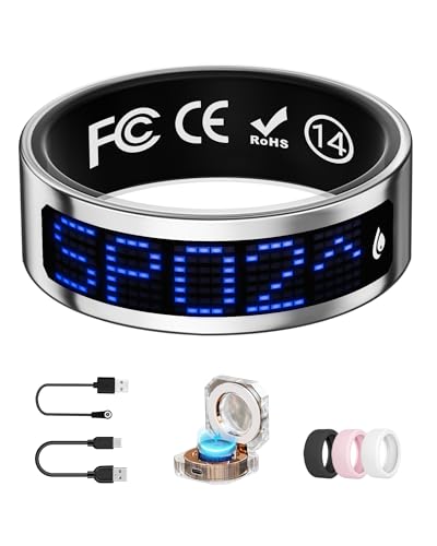 Image of Smart Ring for Women & Men with Display, Health Ring with Heart Rate, Sleep Monitor, IP68 Waterproof Fitness Ring, Fitness Tracker Ring, No APP Fee for iPhone and Android (Silver, 14#)