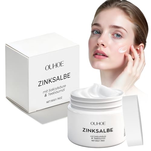 50g Zink Creme Gesicht, Zinksalbe gegen Picke, mit Salicylsäure, Creme gegen Pickel, Schutzcreme mit Barriereeffekt für Alle Hauttypen, beruhigend & schnell einziehend