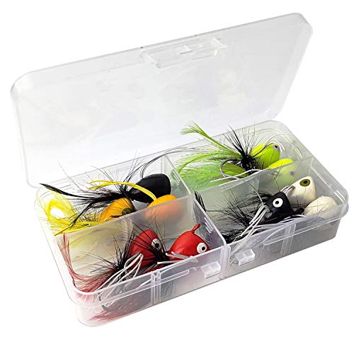 Aventik EUPHENG Super Realistic Flies Bass Popper Fly Dry Fly Fishing Flies Kit, Trout Streamer Fly Poppers (with Waterproof Fly Box) (10PC Combo A)