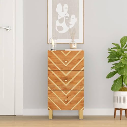 CKioict Aparador para salón, comedor, armario, pasillo, mueble auxiliar, color marrón y negro, 40 x 33,5 x 75 cm, madera maciza de mango, para entrada, pasillo, salón