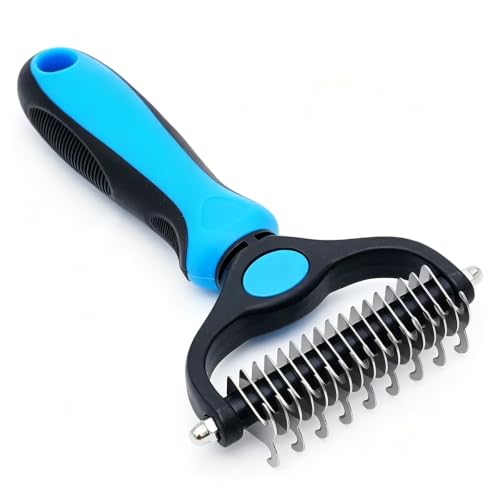 Large Blue Undercoat Rake, Pet Grooming Comb for Dogs and Cats for Detangling Loose Hair, Regular Coat Care and Gentle Home Grooming Sessions for Suitable Pet Coats
